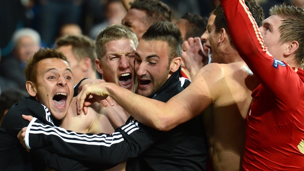 Bastian Schweinsteiger celebrates with his Bayern Munich team-mates after sending his side to a particularly poignant final
