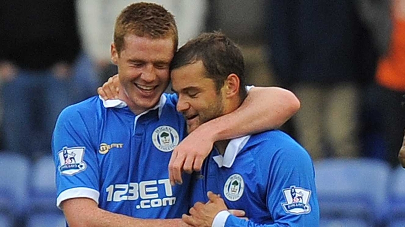 Ireland international James McCarthy celebrates with goalscorer Shaun Maloney