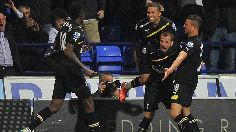 Spurs celebrate after Rafael van der Vaart restored their lead