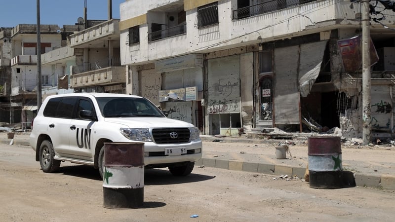 Ten Syrian guards reported injured in explosion which happened in front of UN convoy