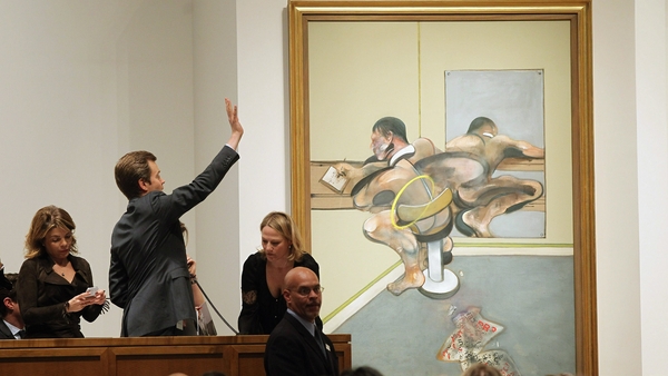 Bacon's "Figure Writing Reflected in a Mirror" was one of the three pillars at the Manhattan auction