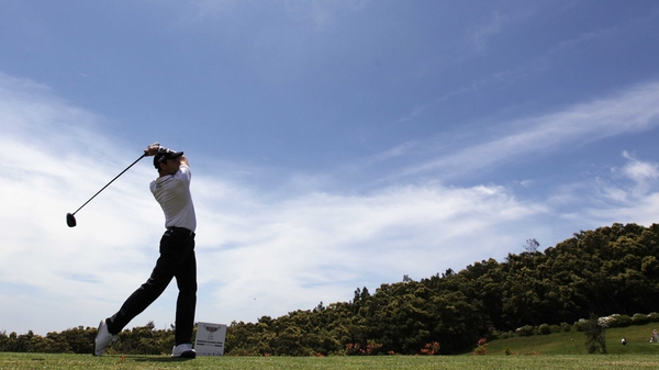 Oliver Wilson of England hits his tee shot on the ninth hole during day two of the Madeira Islands Open at Santo da Serra Golf Course