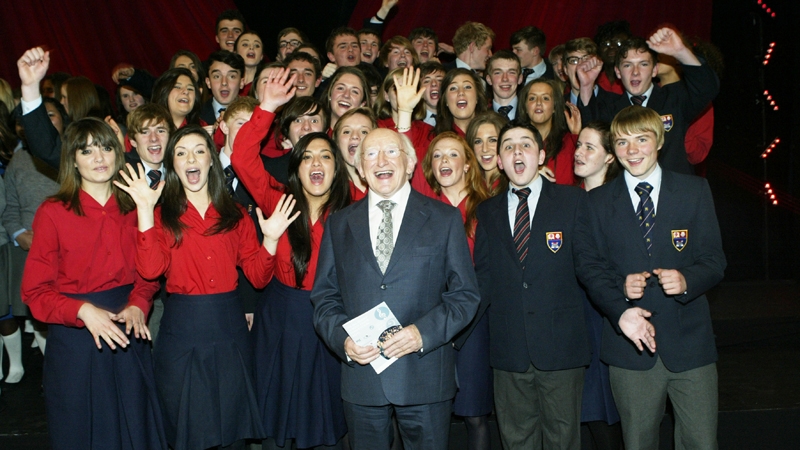 President Michael D Higgins with the 2011 winners Wesley College