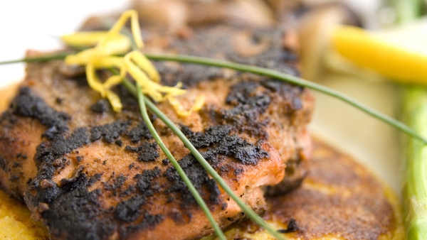 Blackened Salmon with Homemade Wedges & a Spinach