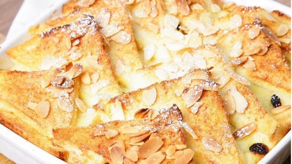 White chocolate bread and butter pudding