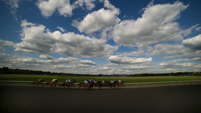 Runners turn down the side of the track at Lingfield racecourse in England