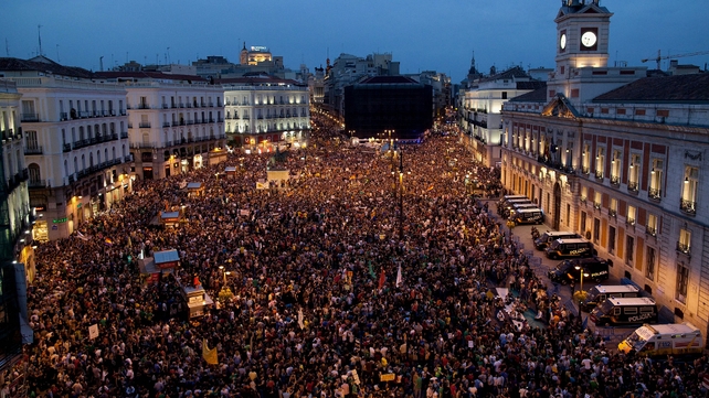 Spain's Indignant gather at Puerta del sol Square to mark the first Anniversary of the protest movement in Madrid, Spain