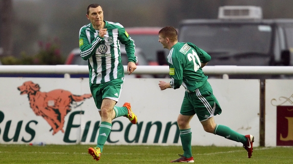 Jason Byrne of Bray celebrates scoring the opening goal after 36 minutes