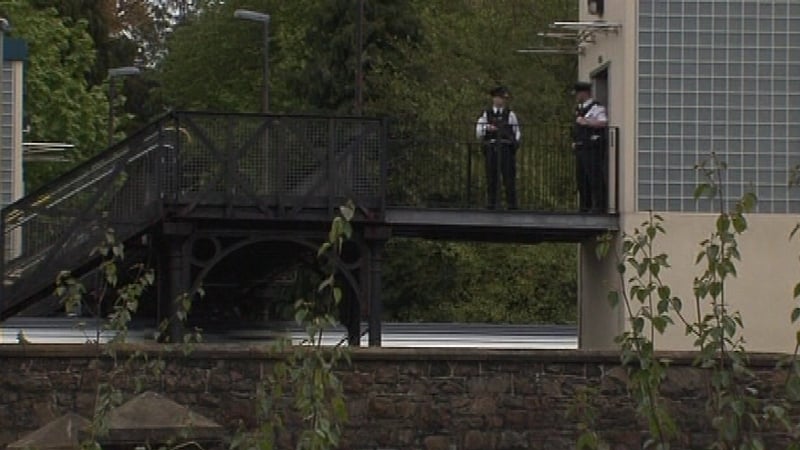 The scene outside Lisburn Magistrates' Court this morning