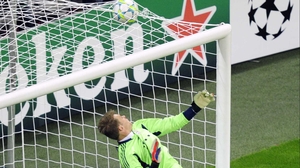 Manuel Neuer can only watch as Drogba's header flew into the net to tie up the match