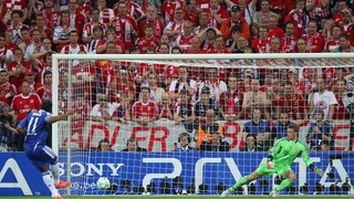 Didier Drogba slots home the winning penalty to give Chelsea their first Champions League title
