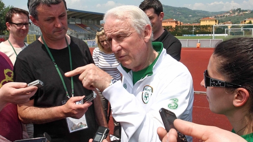 Giovanni Trapattoni became quite animated at the press briefing in Montecatini, Italy