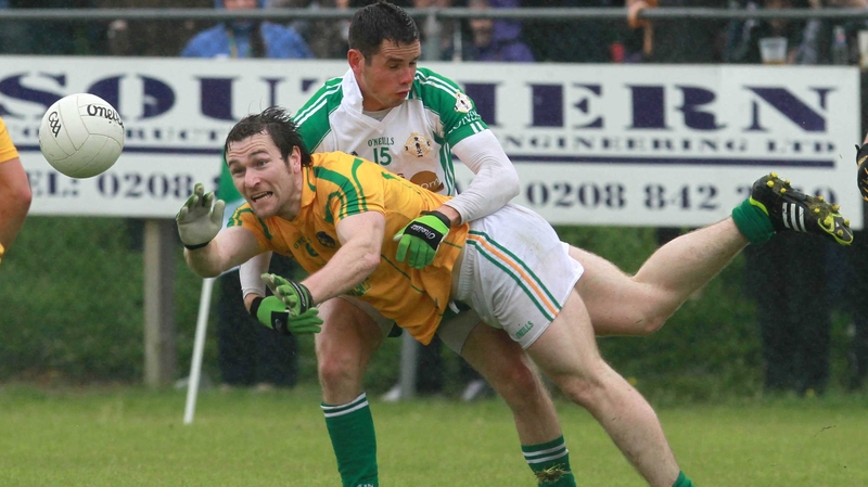 Leitrim's Fabian McMorrow gets the ball away
