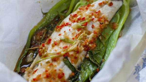 Soy and Ginger Sea Bass and Asian Green Parcels