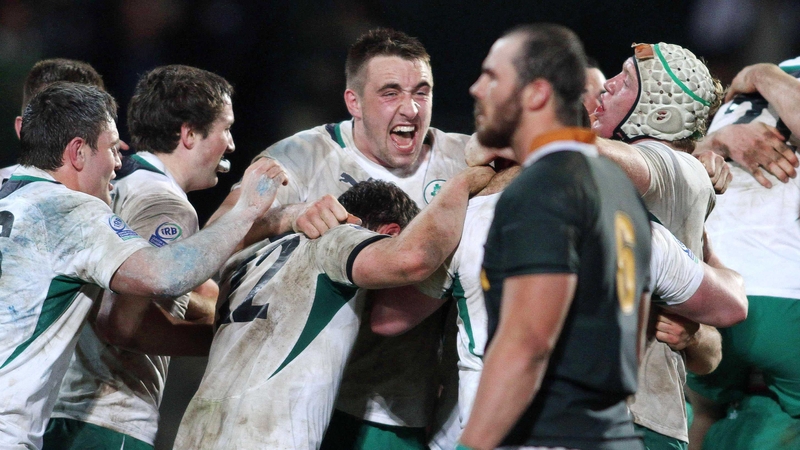 The Irish players celebrate