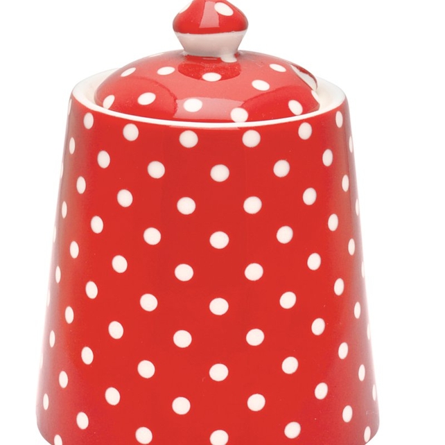 Stoneware Sugar Bowl Polka Red; €18 from Drift Living