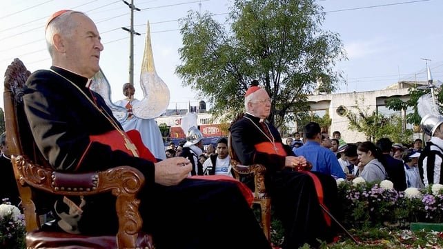 Slovakian cardinal Josek Tomko (L) and US Cardinal Bernard Law at the celebration of the Holy virgin of Zapopan at the 2004 IEC