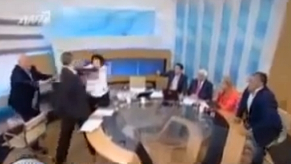 A screengrab from the incident on Greek TV