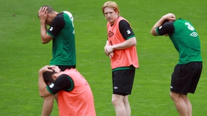 Paul McShane showed up his team-mates as a high ball went across the pitch (presumably)