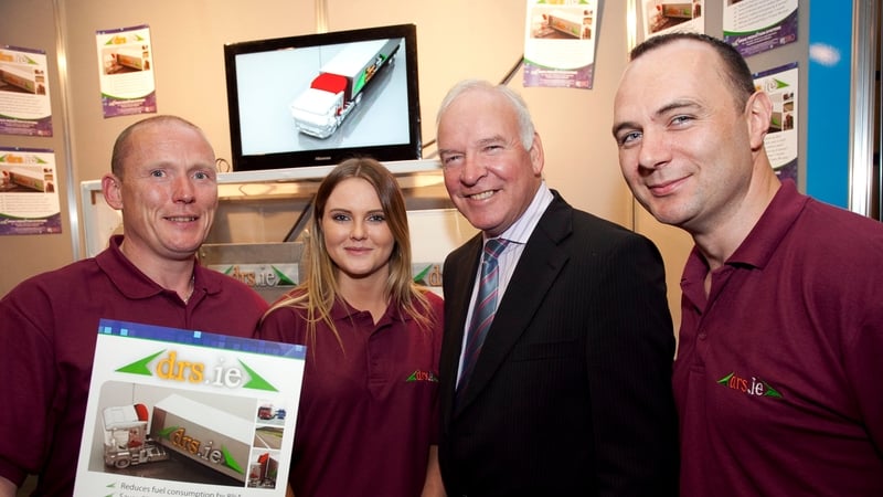Tom Hayes of Enterprise Ireland with (l-r) Justin Conboy, Derbhaile Forde and Garrett Archbold of NUIG
