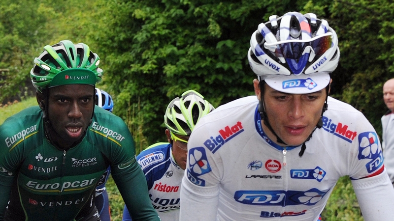Arthur Vichot (right) secured victory in stage five of the Criterium du Dauphine