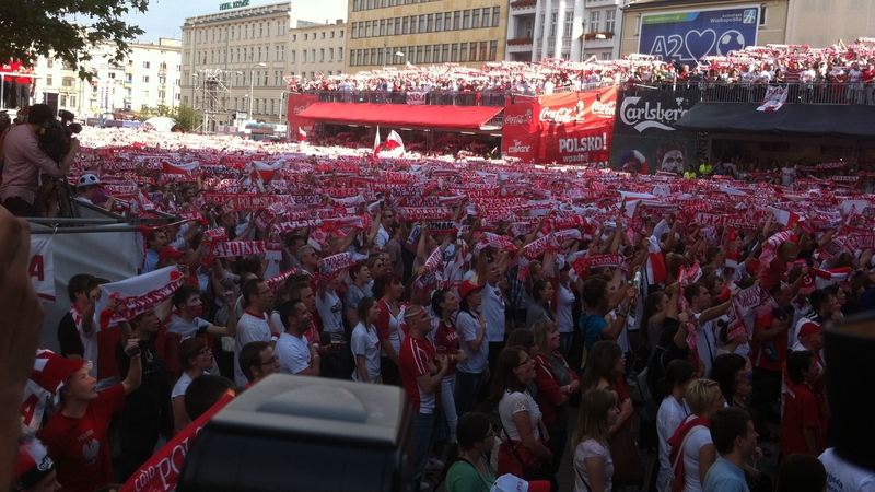 Polish fans in Poznan watch on as their side drew 1-1 with Greece in the opening match of Euro 2012