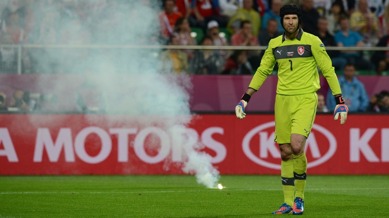 Russian fans threw flares onto the pitch against the Czech Republic