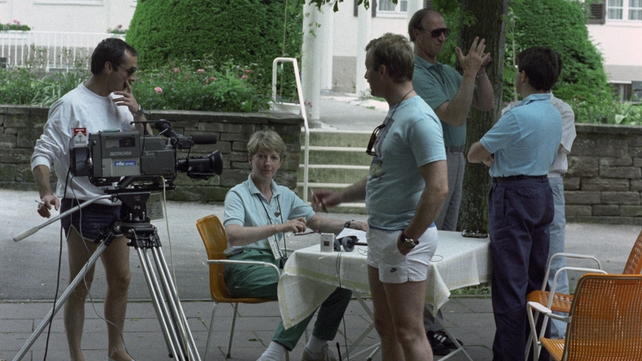 1988 - RTÉ camera crew getting ready to interview Jack Charlton