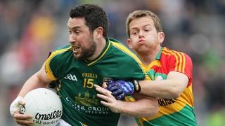 Carlow's Padraig Murphy and Cian Ward of Meath in action at O'Connor Park, Tullamore