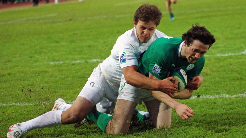Ireland's Barry Daly goes over for a try