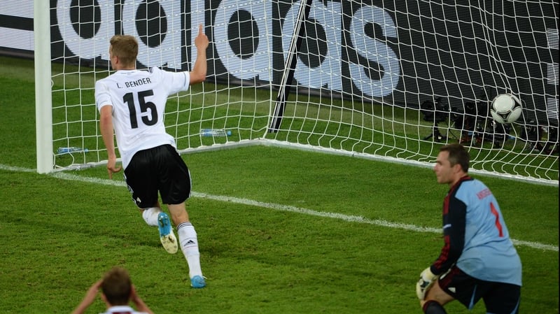 Lars Bender wheels away after scoring Germany's winner in Lviv