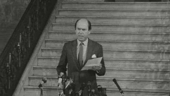 Roy Bradford, Chief Whip of the Unionist Party, announces Major Chichester-Clark as the new leader …