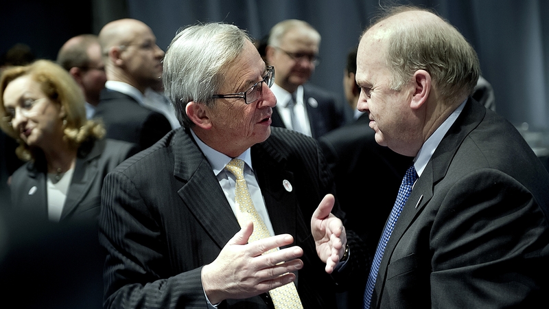 Michael Noonan, pictured with Jean Claude Juncker, announced the change in European Investment Bank's rules after today's ECOFIN meeting