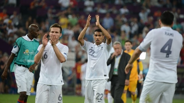 France's Yohan Cabaye and Gael Clichy salute their supporters