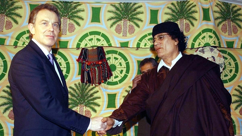 Tony Blair meets former Libyan leader Muammar Gaddafi in 2004