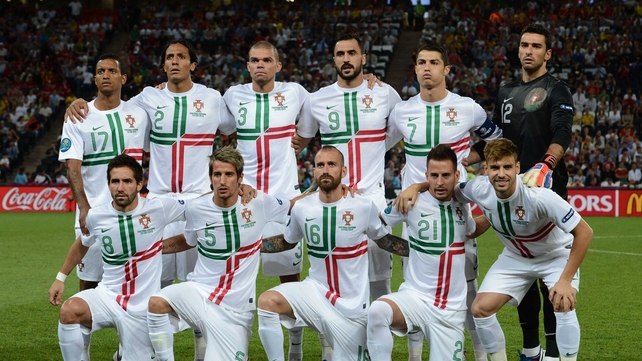The Portugal XI poses for a pre-match photo