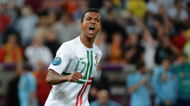 Nani shows his delight after netting a brilliant penalty