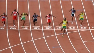 ...as he left his opponents trailing in his wake to win gold in the 100m, 200m and 4x100m relay