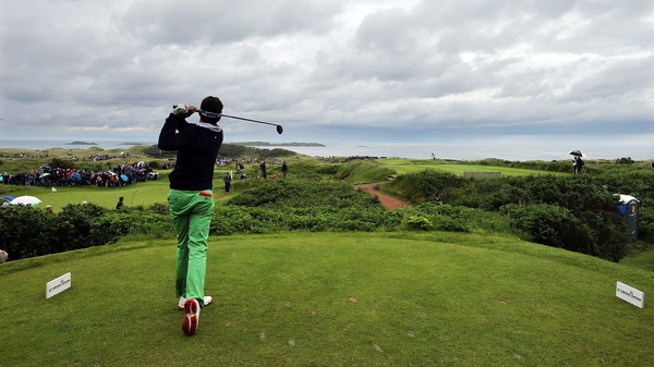 Keegan Bradley teeing off at the highly successful 2012 Irish Open at Portrush