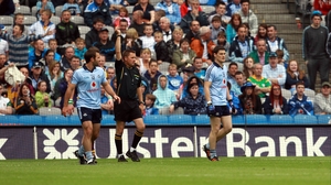 Referee Rory Hickey gives Dublin's Diarmuid Connolly his marching orders