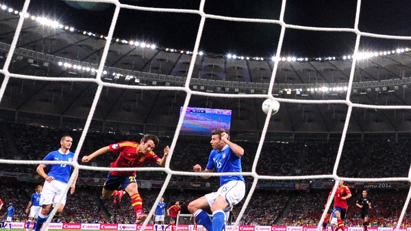 David Silva heads the Spanish in front