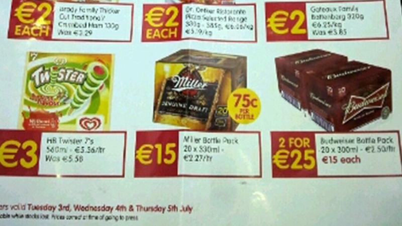 The alcoholic drinks were advertised along with ice cream and pizza