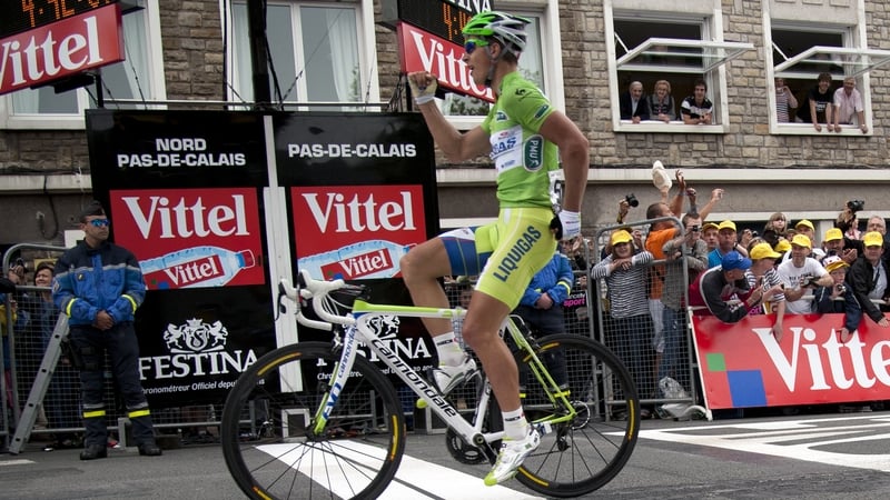 Peter Sagan crosses the finish line