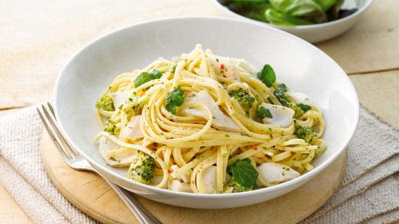 Haddock with pasta and broccoli