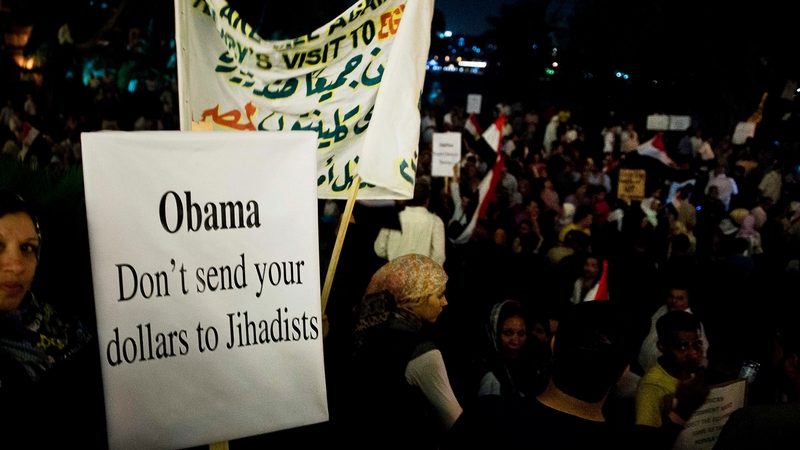 There were protests as Hillary Clinton met Egyptian officials