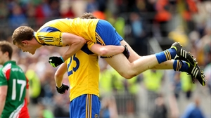Roscommon's Thomas Corcoran and Ciaran Cassidy celebrate at the final whistle of the Connacht minor final
