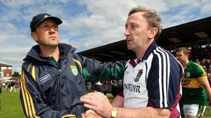 Westmeath manager Pat Flanagan and his Kerry counterpart Jack O'Connor shake hands after the game