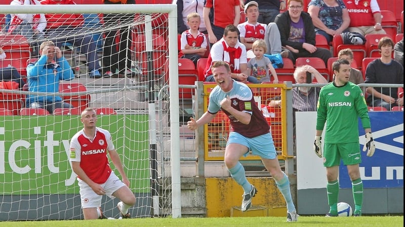 Peter Hynes celebrates scoring Drogheda United's second goal