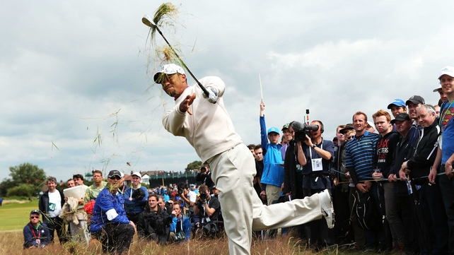 Tiger Woods playing a Seve-esque shot out of the punitive rough in Lytham