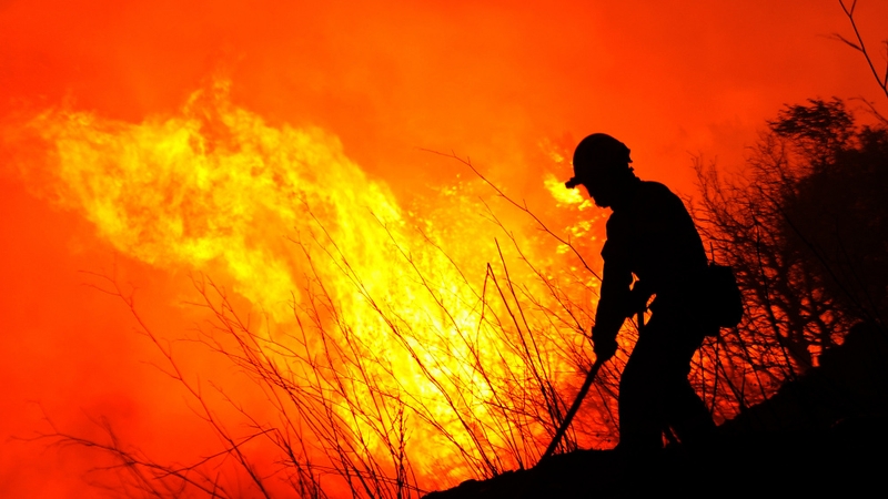 A firefighter tries to extinguish a wildfire in Ller, close to the Spanish-French border